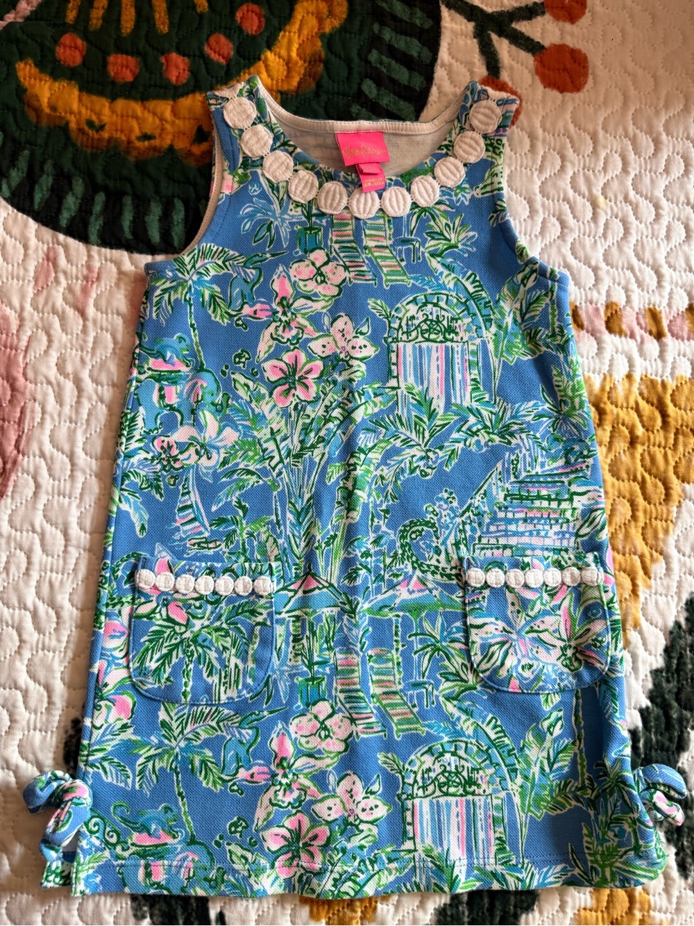 Lilly Pulitzer Preppy Tropical Shift Dress with White Embroidery